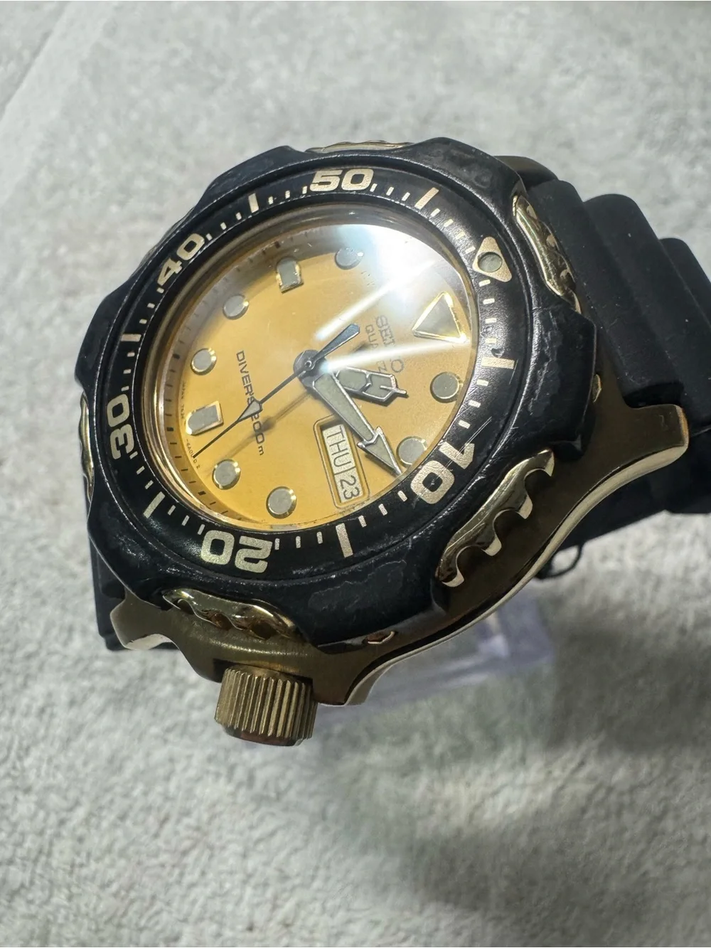 Seiko Yellow Dial Diver's Watch with Black Bezel